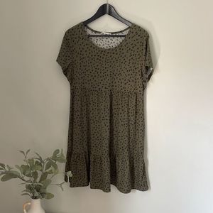 Pink Rose Baby Doll Dress Olive Green Cheetah Print. Size XL